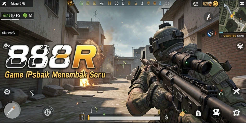 Screenshot gameplay 888R yang menunjukkan pertarungan seru di lingkungan FPS.
