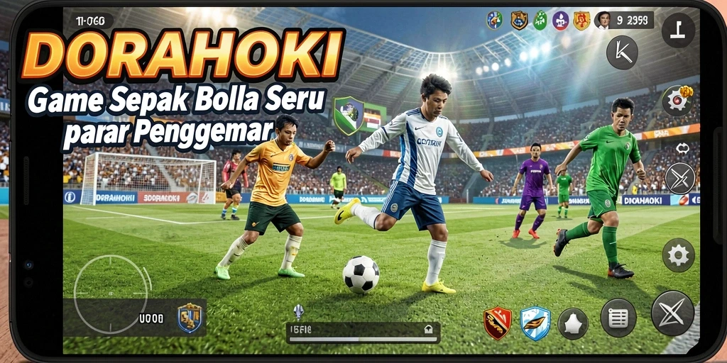 Tampilan menarik dari gameplay DORAHOKI dengan aksi sepak bola mendebarkan.
