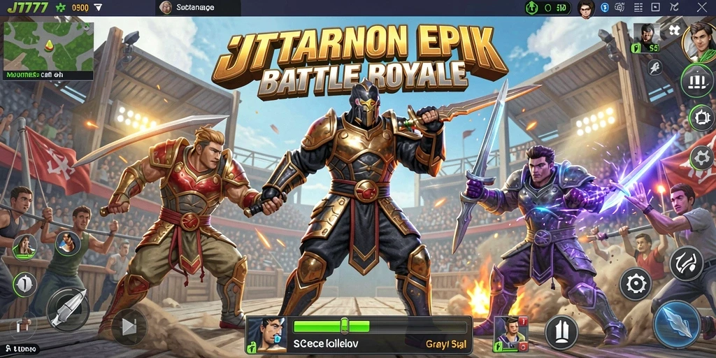 Tangkapan layar gameplay JT777 yang menunjukkan pertempuran penuh aksi.
