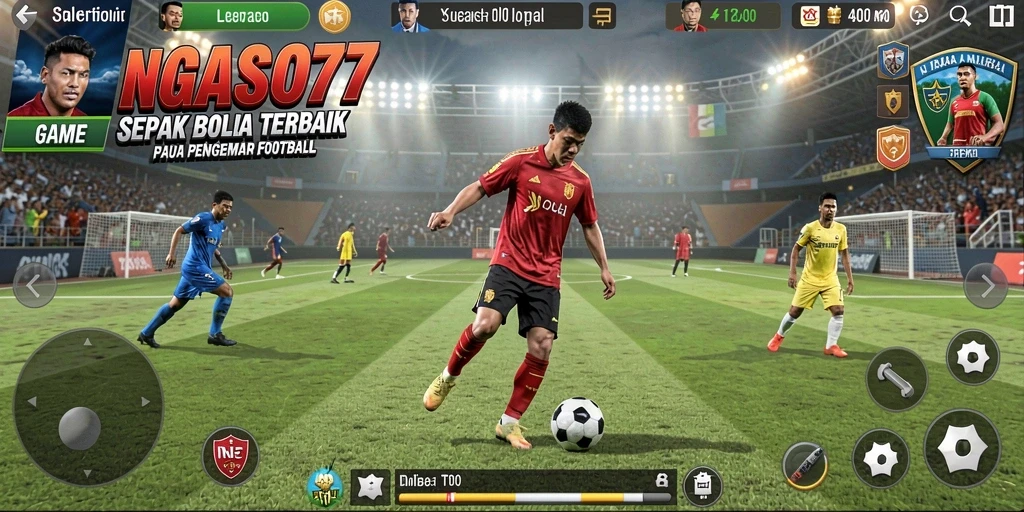 Screenshot gameplay NGASO77 yang menampilkan aksi seru pertandingan sepak bola.
