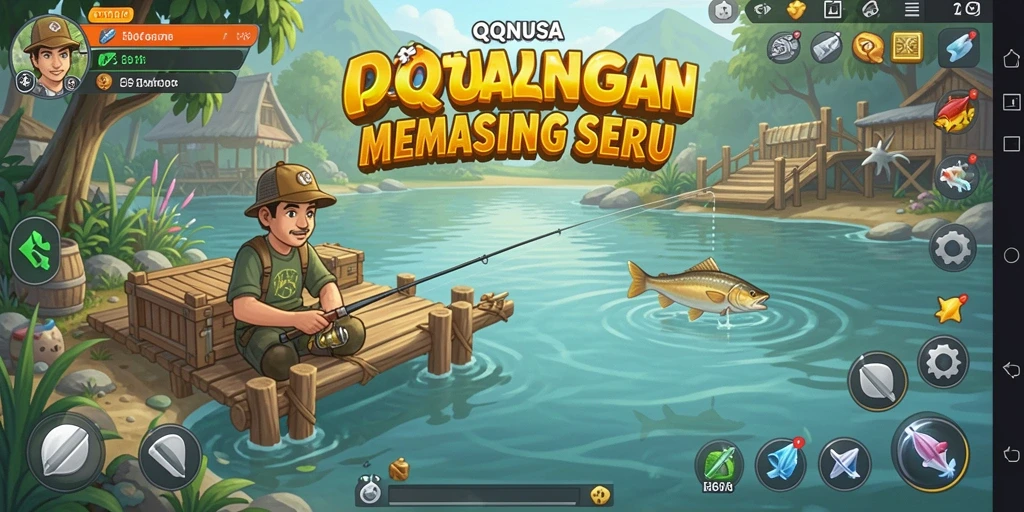 Tampilan gameplay QQNUSA yang menawan saat menangkap ikan.
