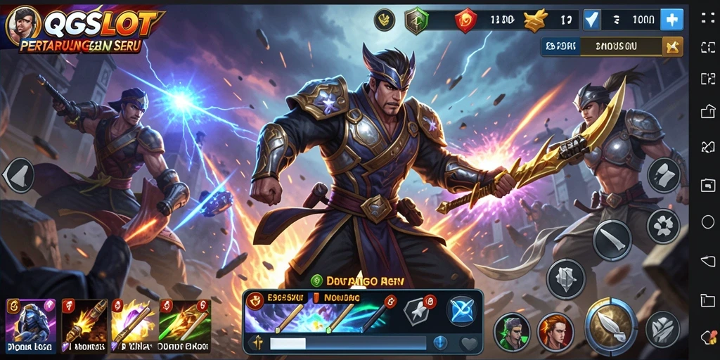 Tampilan aksi intense dalam game QQSLOT saat bertarung.