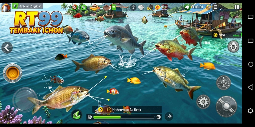 Screenshot gameplay RT99 menampilkan aksi menembak ikan yang seru.