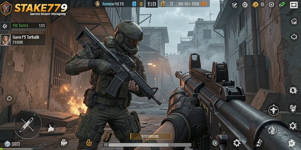 Screenshot gameplay STAKE779 menampilkan aksi tembak-menembak yang intens.